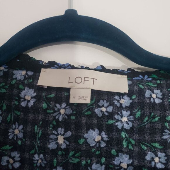 Loft Womens Long Sleeve Blouse Size M Ruffle Floral Boho Cottagecore Peasant - Picture 7 of 10